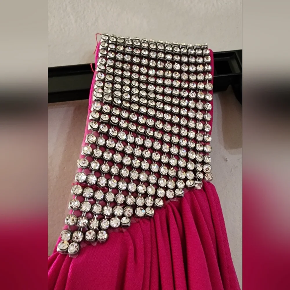 Cache One Shoulder Rhinestone Pink Dress‎ Size 2